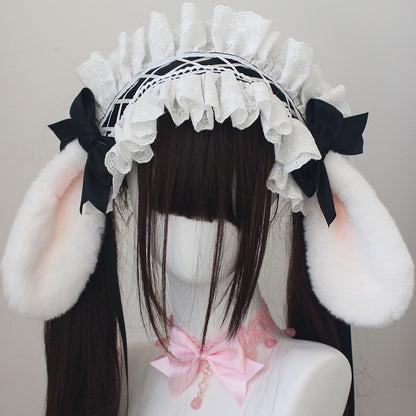 Lop Rabbit Ear Bowknot Details Lace Trim Hairband