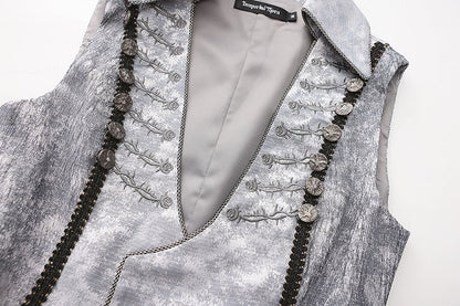 Gray Embroidery Coat Ouji Belts Two Sleeveless with Rosette Lolita