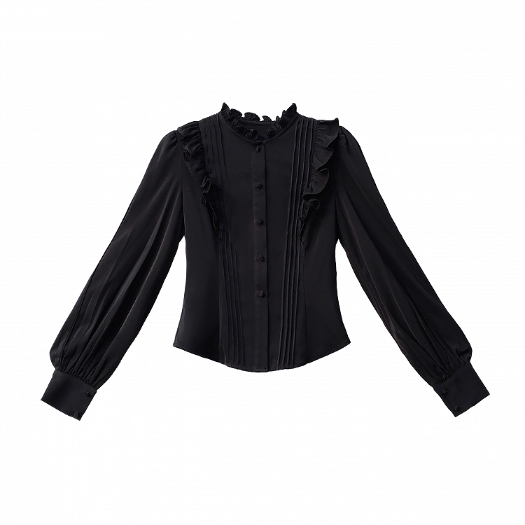 Sleeves Blouse with Pleating Details Black Bishop