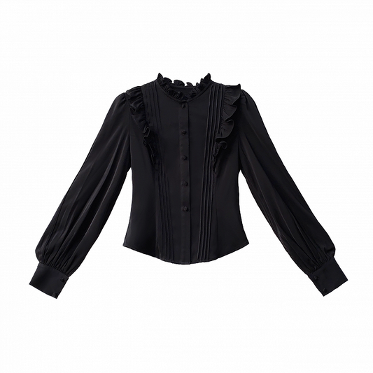 Sleeves Blouse with Pleating Details Black Bishop