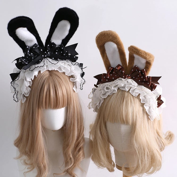 9 Colors Bunny Ear KC - Fluffy Rabbit Ears with Bow & Lace Trim