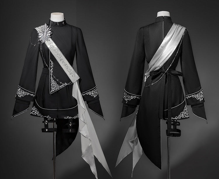 Design Asymmetrical Black Embroidered with Ribbon + Top Garters Ouji Shorts Lolita Silver