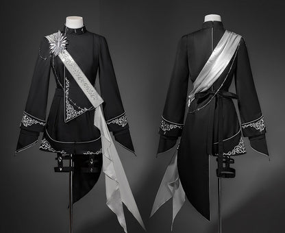 Design Asymmetrical Black Embroidered with Ribbon + Top Garters Ouji Shorts Lolita Silver