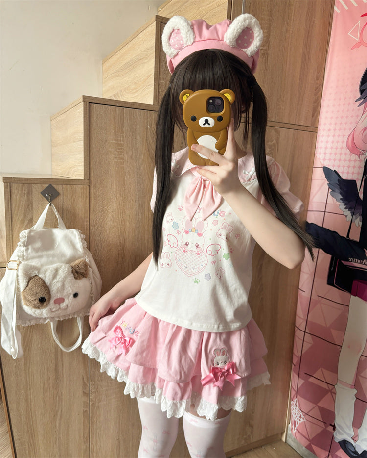 Spitzenbesatz, rosa Schleife, Stufenrock-Akzente