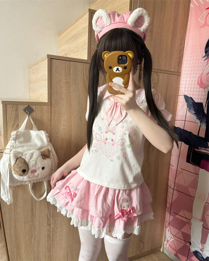 Spitzenbesatz, rosa Schleife, Stufenrock-Akzente