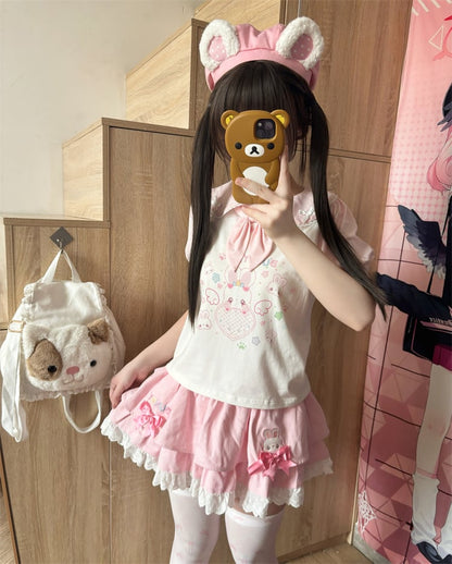 ネクタイTシャツ耳ハートバニーピンクホワイトピーターパンカラーバニー