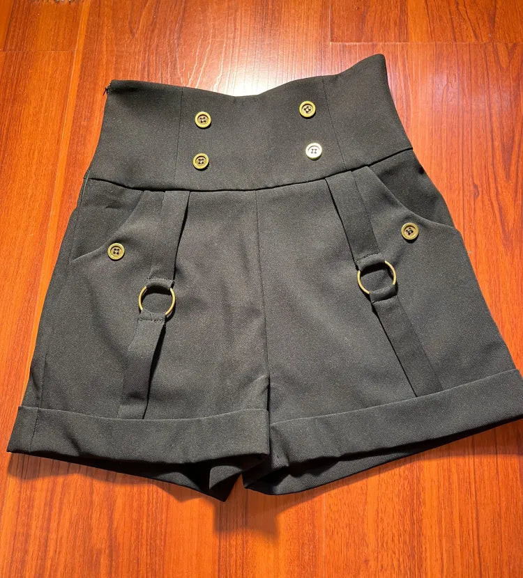 Ouji Back Lace-up Shorts Waist Fashion High Lolita Black