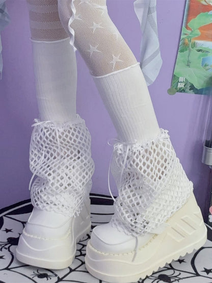 Hohl-out Stulpen Y2K Details Design Schwarz/Weiß Bowknot Bein