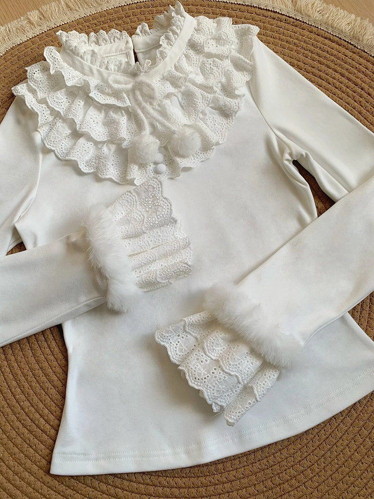 Knit Layered with Ruffles Soft Lolita and Top White for Warm Autumn/Winter