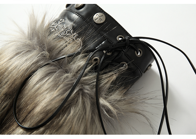 ブラック＆グレー スケルトン シャギー レッグウォーマー