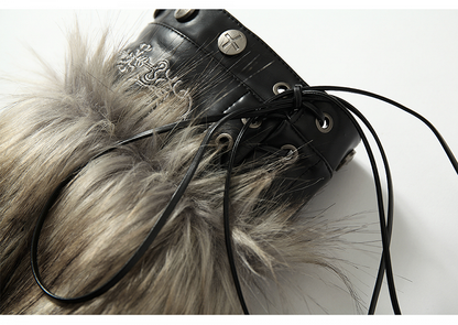 ブラック＆グレー スケルトン シャギー レッグウォーマー