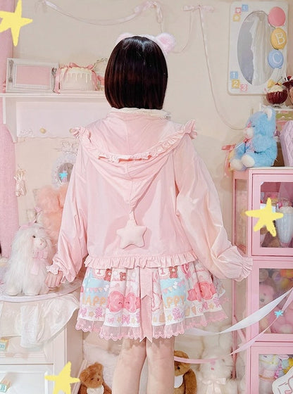 Kawaii Pink Sun Protection Hoodie with Cute Star Accent - NANACO