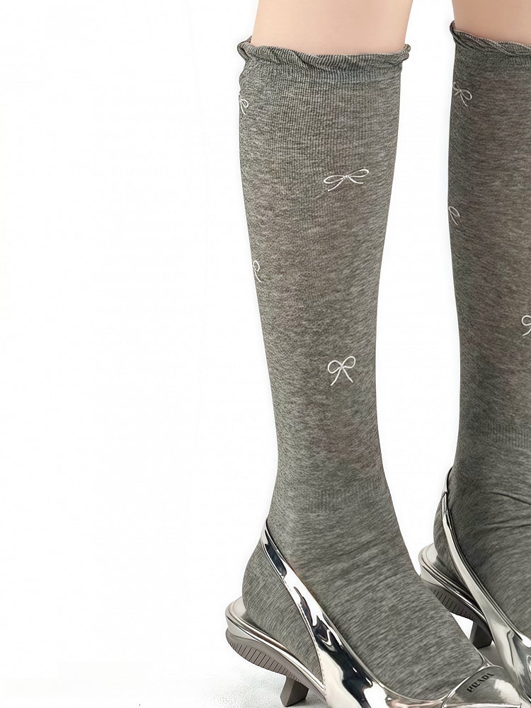 Calf Socks Printed Bowknot Black/Off-White/Gray