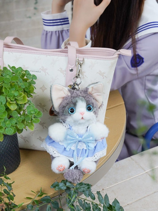 with Cute Accent Skirt Cat Devon Blue Keychain Black/Gray/White
