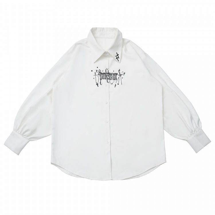 Gothic Casual Cross Shirt Print Incantation Longline/Short White with