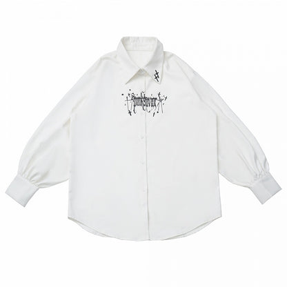 Gothic Casual Cross Shirt Print Incantation Longline/Short White with