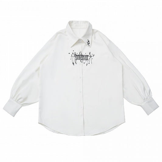 Gothic Casual Cross Shirt Print Incantation Longline/Short White with