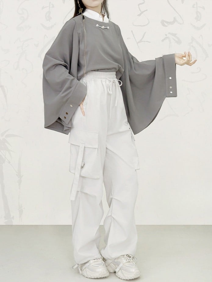 Gray Top Banded Light Embellished Unisex Frog Lolita Neckline Han