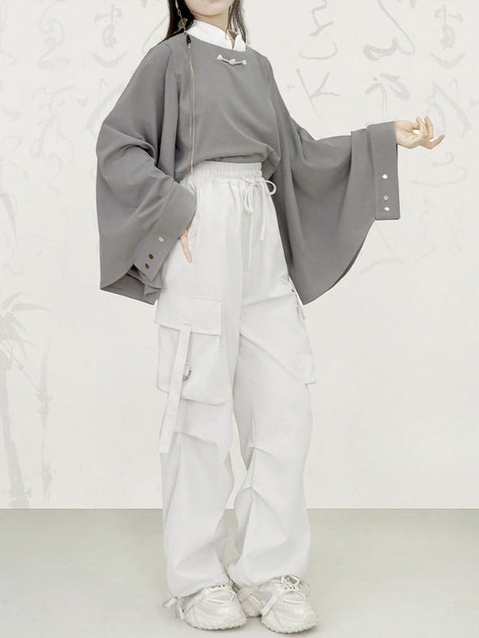 Gray Top Banded Light Embellished Unisex Frog Lolita Neckline Han