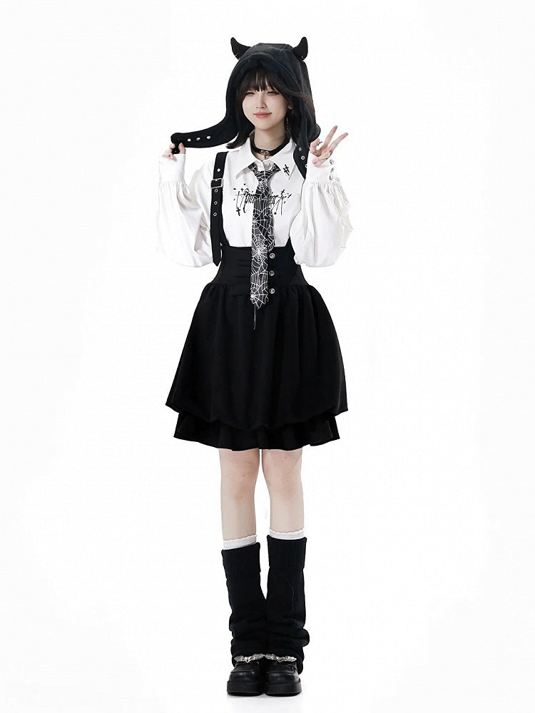 with Black Overall Strap Adjustable Bubble Skirt