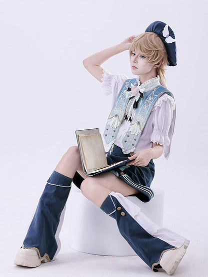 and Dark Warmers Gold-Tone Buttons Trim Leg Lace with Blue/Pink