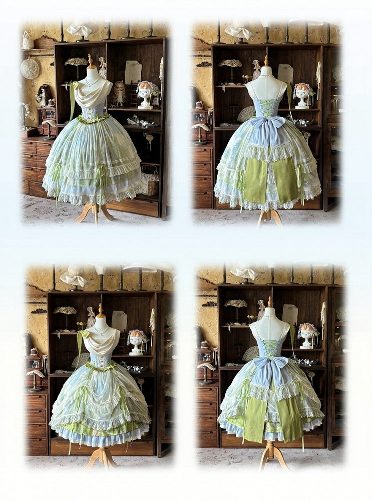 Art Print Skirt Classic Lolita Cowl Neck JSK Dress with Drawstring Overlay - Moonlight Dream