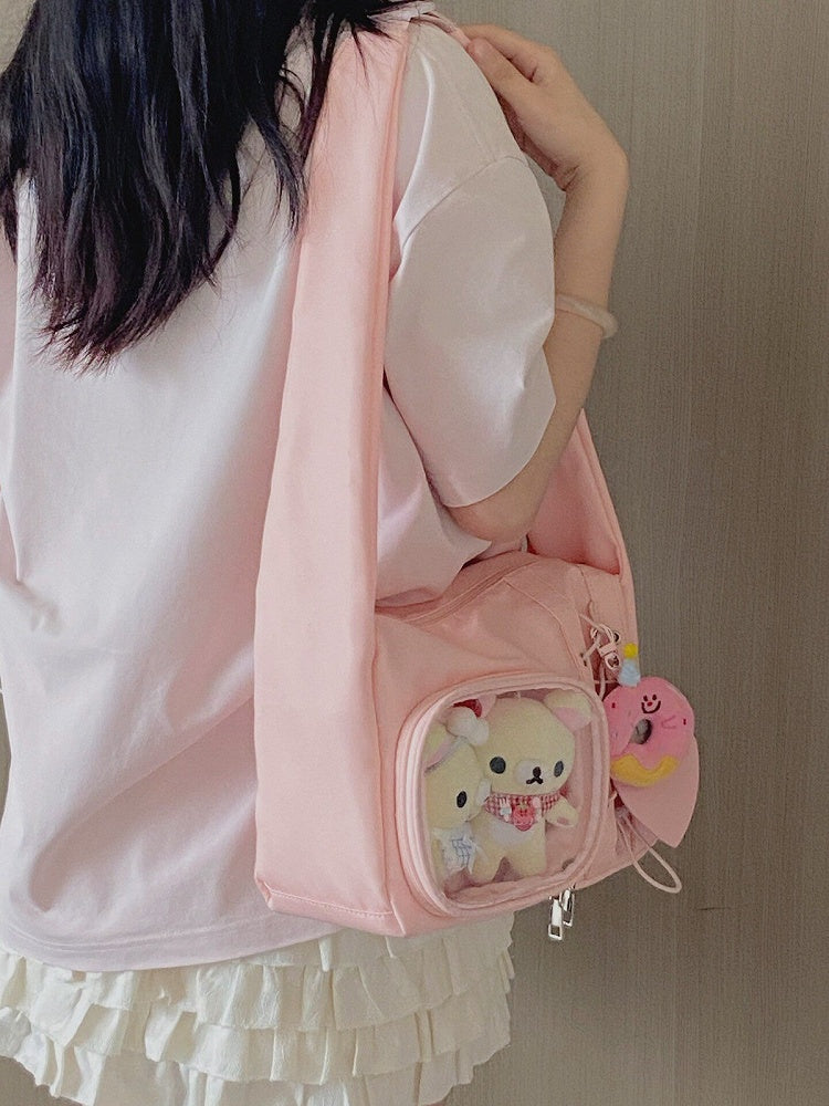 Transparent Pocket Ita Bag with Wide Straps