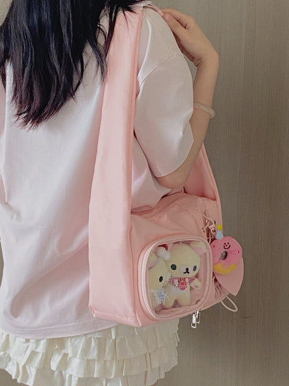 Transparent Pocket Ita Bag with Wide Straps