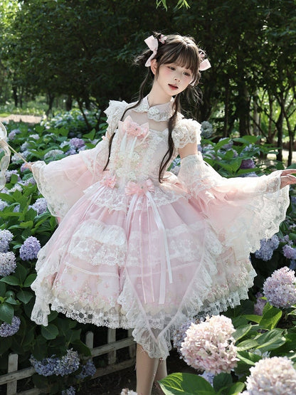 Chinoiserie Pink Lolita JSK with Lace, Choker & Full Set - White Sugar Girl