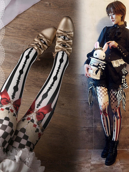 Print Lolita Pattern Chess Striped Tights Colors 3 Poker
