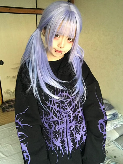 Schwarz-lila Kapuzenjacke mit Emo-Punk-Grafik