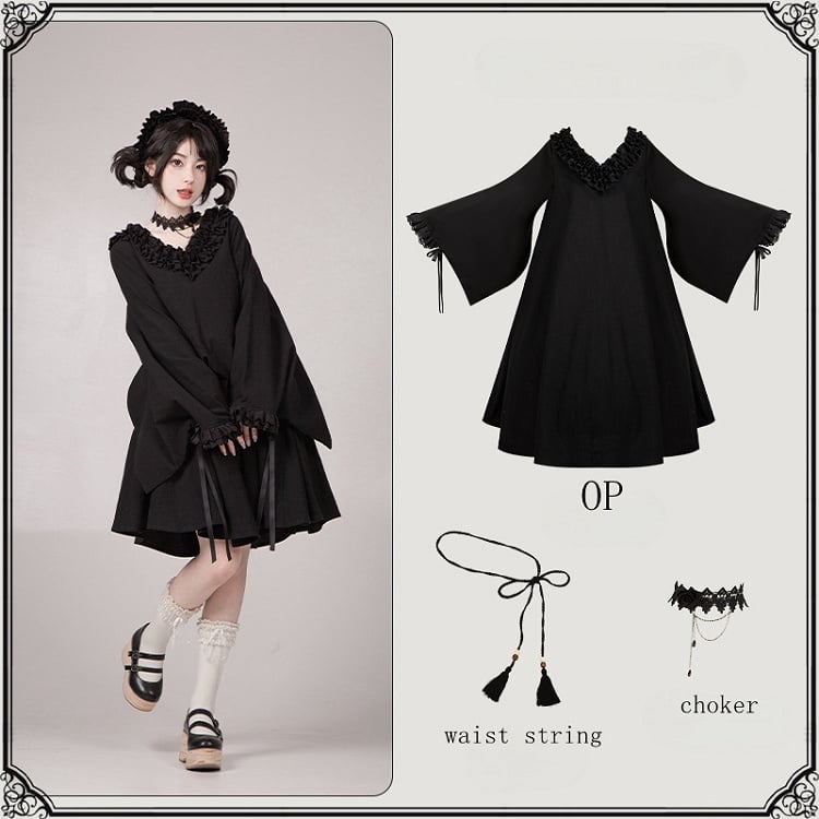 Dress Ruffled Version Black Wa Long V-neck Lolita Sleeves