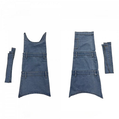Warmers Style Y2K Asymmetric with Denim Straps Leg Design Blue Buckle