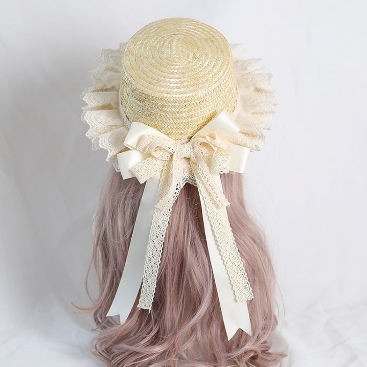 Mori Straw and Hat Lace Lolita Country Kei Ribbon Bowknot