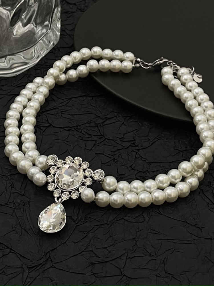 Strass Anhänger Vintage Weiße Perlen Choker