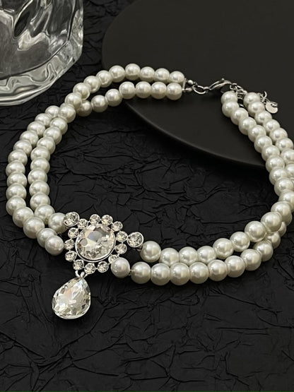 Strass Anhänger Vintage Weiße Perlen Choker