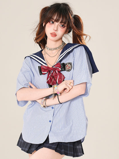 Rock Kawaii Muster Plaid Plissee Blau Täglich