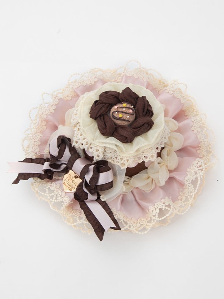 With Cake-shaped Sweet Mini Brown Lace Hat Pink Clips Lolita
