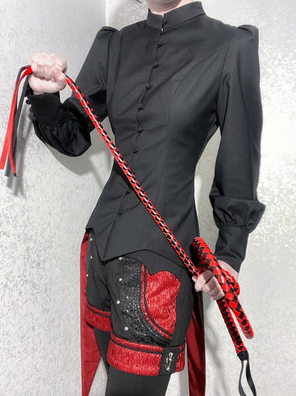 王子マンダリンブラックロングファッショントップスロリータテールスワローカラースリーブ