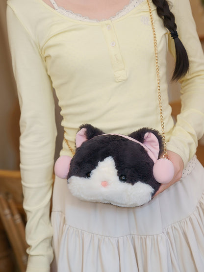 ピンクグレーの刺繍ハートとスエード、バックパック文字のぬいぐるみキティ取り外し可能