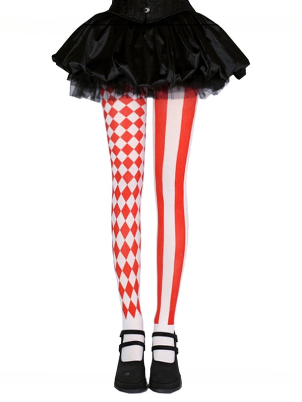 Schwarz / Asymmetrischer Print Vibes Circus Strumpfhose Clown Rot
