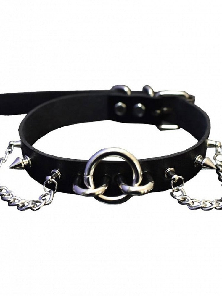 Punk Black Spiked Choker with Chain Detail - Mr. Cat