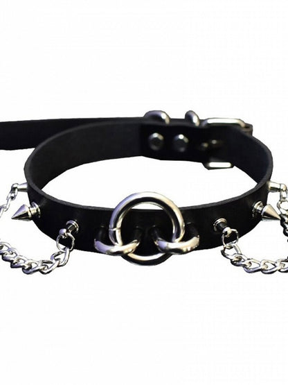 Punk Black Spiked Choker with Chain Detail - Mr. Cat