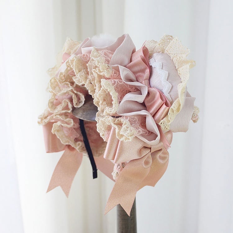 Bear Design Ruffles Lace Details and Lolita KC Embellished Ear Pink with