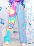Bunte Hose mit Sterndruckmuster im Y2K-Stil und weitem, kariertem Schnitt
