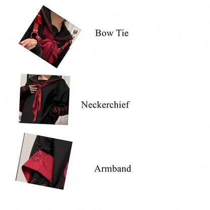 with Bunny Colors Style Landmine Embroidery in Collar 4 Sailor Sleeve Top Long Scar