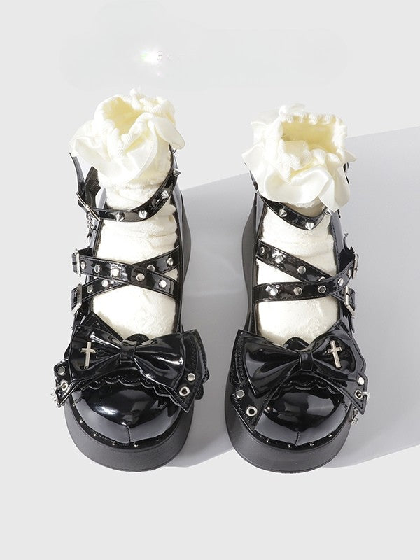 Mary Janes Bow - at Platform Black Top Gothic
