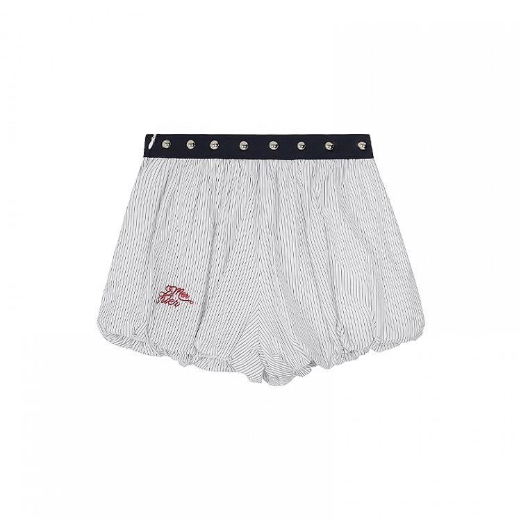 刺繍ミニバブルスカートパターンホワイトストライプ文字