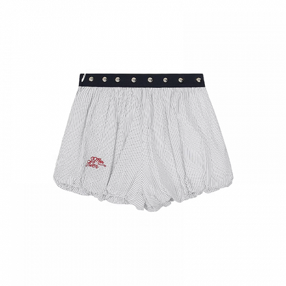 刺繍ミニバブルスカートパターンホワイトストライプ文字