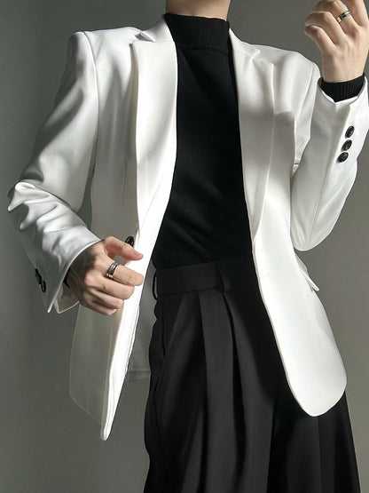 Unisex Lolita Lapel Notched with Ouji Buttons Blazer White Black Cuffs